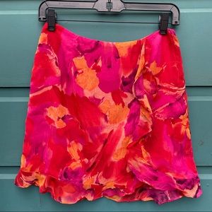 Cache Vintage Floral Pink Orange Ruffle Hem Skirt Size 4